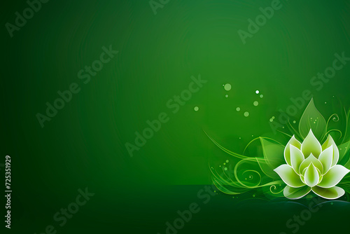 Green background with white lotuses and green leaves. Luxury design template with copy space. Happy Ugadi New Year's Day concept in India.