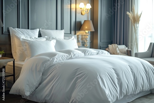 Clean white bed linen on a bed in a luxury hotel room