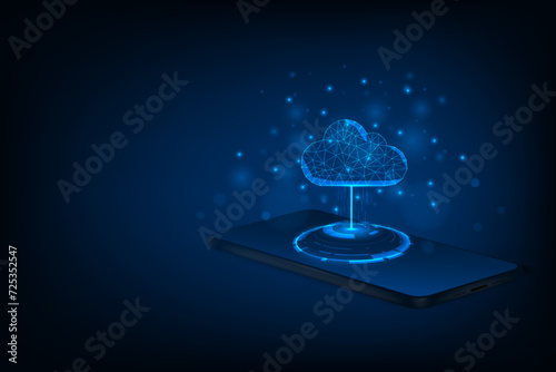 Vector abstract futuristic cloud computing technology with smartphone. Template banner design.