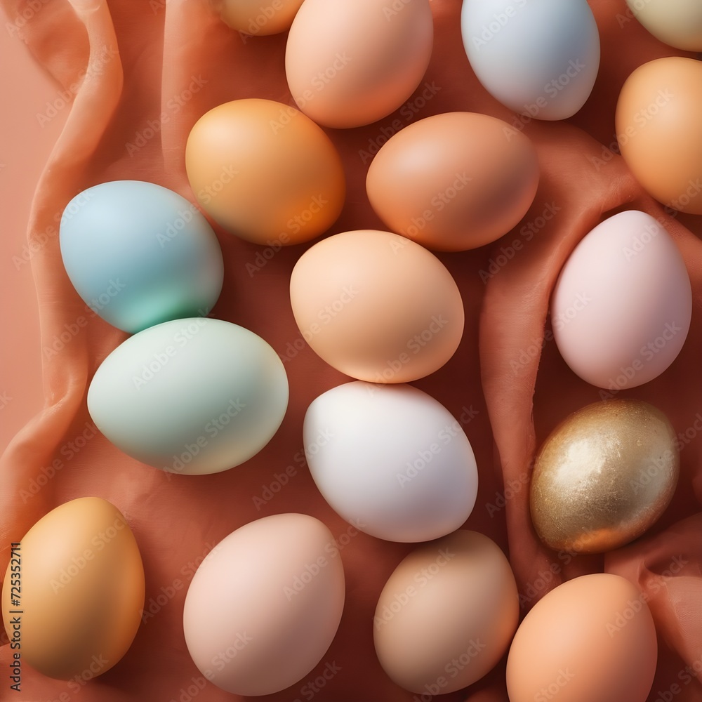 Still life of a nest of Easter eggs on a peach fuzz colored background. Banner with copy space Still life of a nest of Easter eggs on a peach fuzz colored background. Banner with copy space
