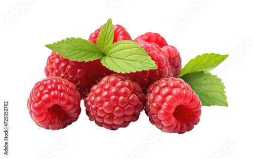 Fresh Raspberries With Leaves on Transparent Background