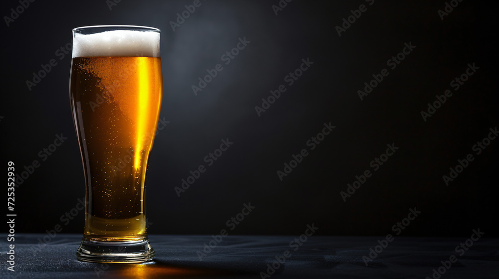 Beer glass on black background