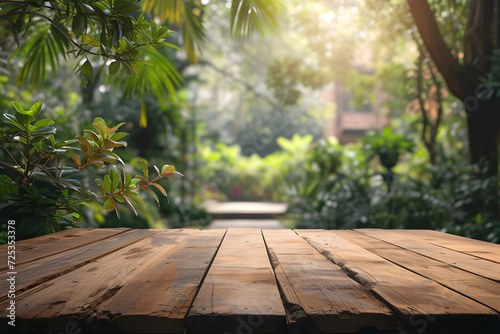 Blurred Zoo Backdrop and Empty Wooden Table foreground
