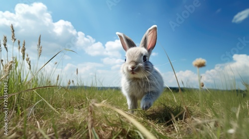 Sunny Meadow Walk  A Curious Bunny Enjoys the Warmth - Generative AI