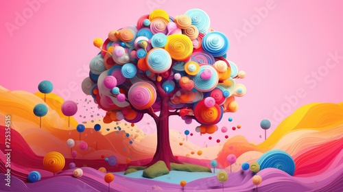 nchanted Tree with Swirling Candy-Colored Leaves in a Dream World - Generative AI