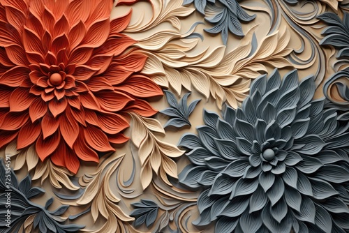 Exquisite Handcrafted 3D Paper Art Floral Design in Red and Blue - Generative AI