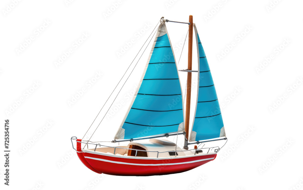 Small Red Boat With Green Sail on Transparent Background