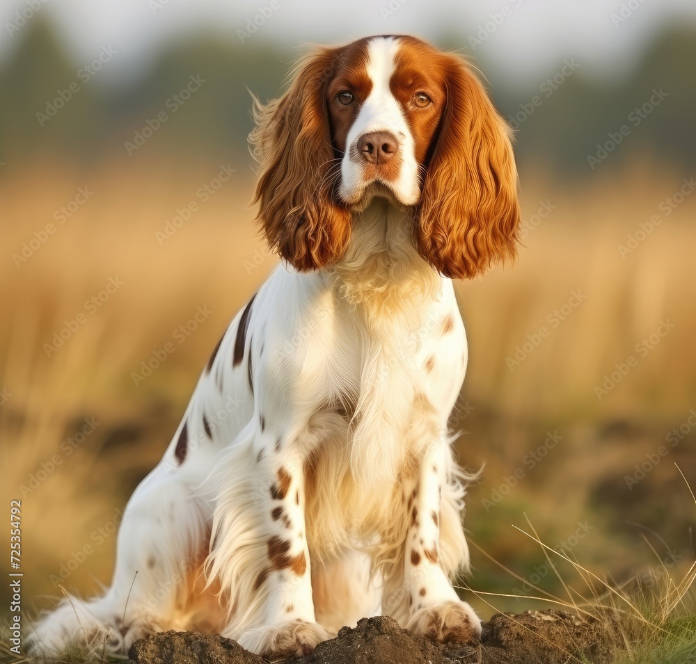 Majestic English Cocker Spaniel Sitting Outdoors at Sunset - Noble Canine - Generative AI