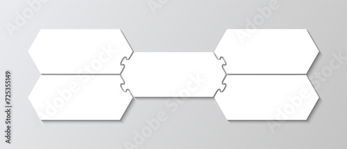 Hexagon puzzle grid. Business presentation infographic. Business presentation for infographics. Jigsaw puzzle info graphic with 5 pieces, steps, parts of process diagram. Vector