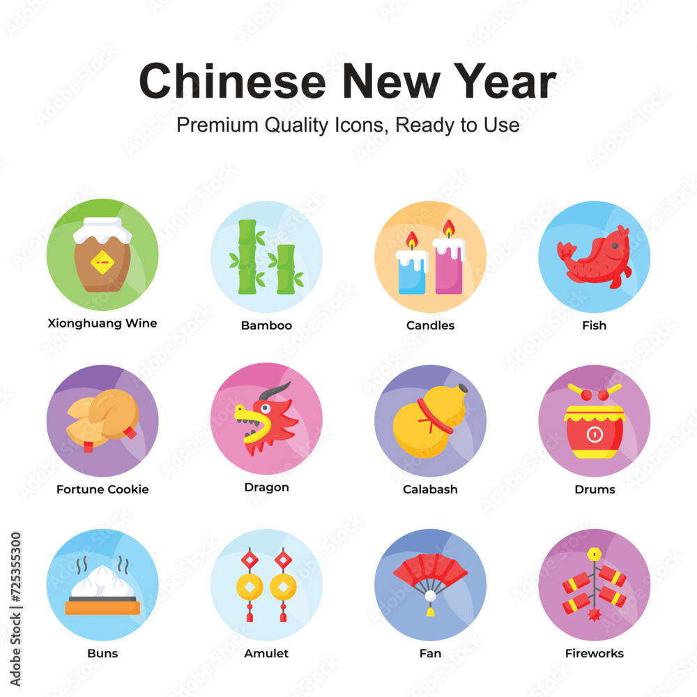 Pack of chinese new year icons in trendy style