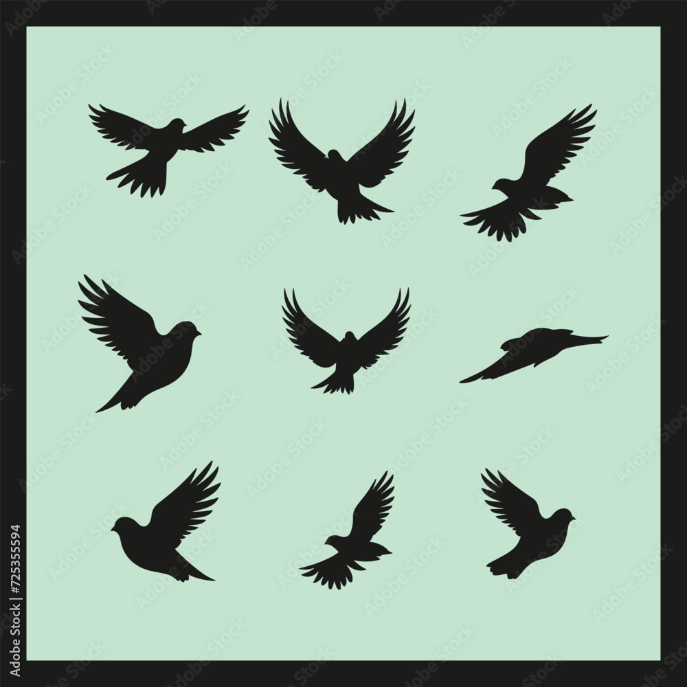 Dove bird silhouette set Dove bird silhouette set