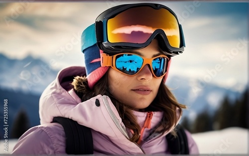 Portrait of woman. Ski vacation in skier uniform and goggles © jayalath