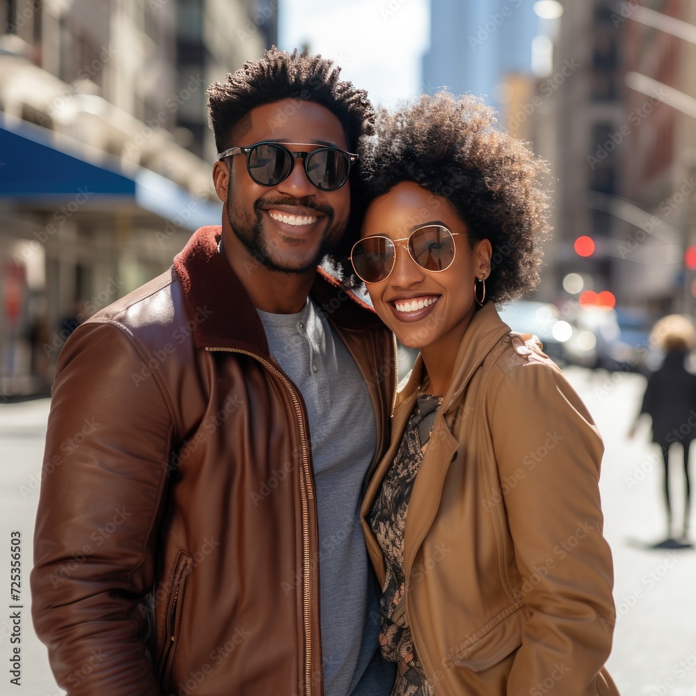 Happy young dark-skinned couple. Generative AI. Happy young dark-skinned couple. Generative AI.