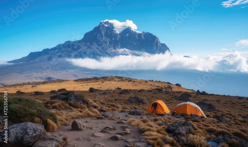 Evening view of Kibo with Uhuru Peak (5895m amsl, highest mountain in Africa) at Mount Kilimanjaro,Kilimanjaro National Park,seen from Karanga Camp at 3995m