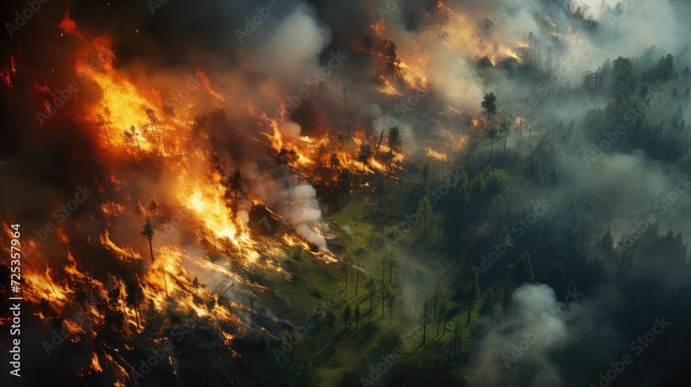 forest fire, view from above, fire, realistic photo, --ar 16:9 --v 5.2 Job ID: 2f9007a7-d069-4d47-bc2b-78bd952648a3