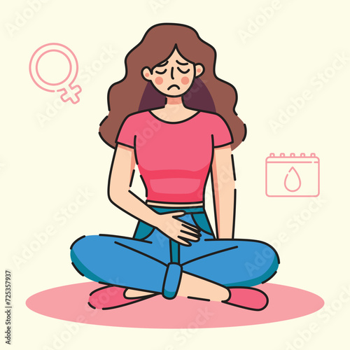 menstruating women and has a stomach pain, women period day flat design vector illustration