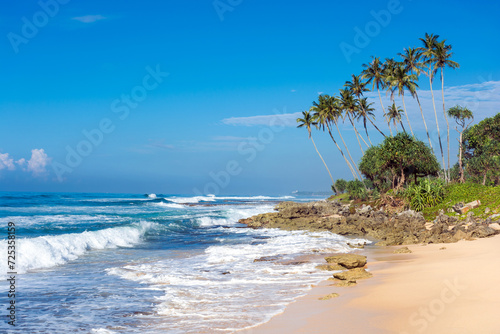 The beautiful coast of the Indian Ocean on the island of Sri Lanka.