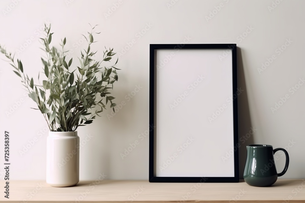 Picture Frame with a Clean White Canvas. Made with generative AI technology Picture Frame with a Clean White Canvas. Made with generative AI technology