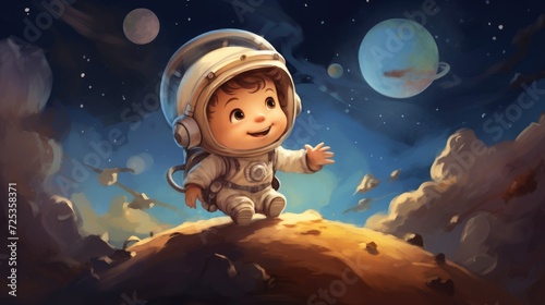 little boy as an astronaut, illustration for little boys --ar 16:9 --v 5.2 Job ID: 9eefae49-dac2-45db-b903-c9dfe3f8ffd4