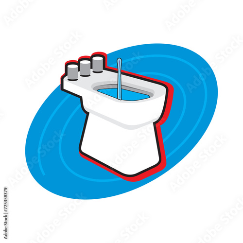 Toilet cleaning linear icon. New ceramic toilet bowl with Simple flat cartoon vector illustration. Clean Toilet bowl in bathroom interior decoration. Realistic white home toilet in top and side view