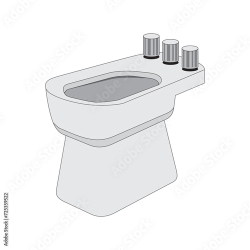 Toilet cleaning linear icon. New ceramic toilet bowl with Simple flat cartoon vector illustration. Clean Toilet bowl in bathroom interior decoration. Realistic white home toilet in top and side view