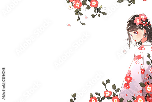 桜と着物姿の女の子_フレーム_4