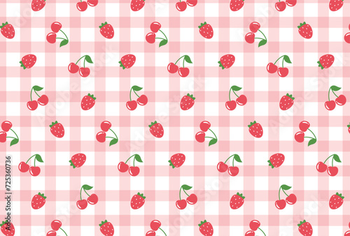 seamless pattern with cherries and strawberries on gingham for banners, cards, flyers, social media wallpapers, etc.