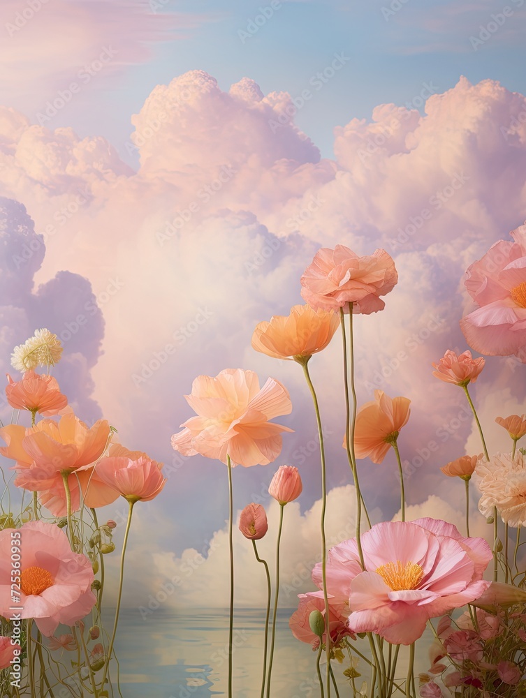 Obraz premium Sky Flora: Dreamy Pastel Cloudscapes Botanical Wall Art Inspired by a Cloud Garden