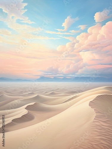 Pastel Dunes: Serene Desert Cloudscapes Surrounded by Sandy Skies