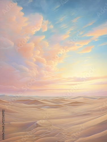 Dreamy Pastel Cloudscapes: An Ethereal Journey Through Pastel Dunes and Sandy Skies