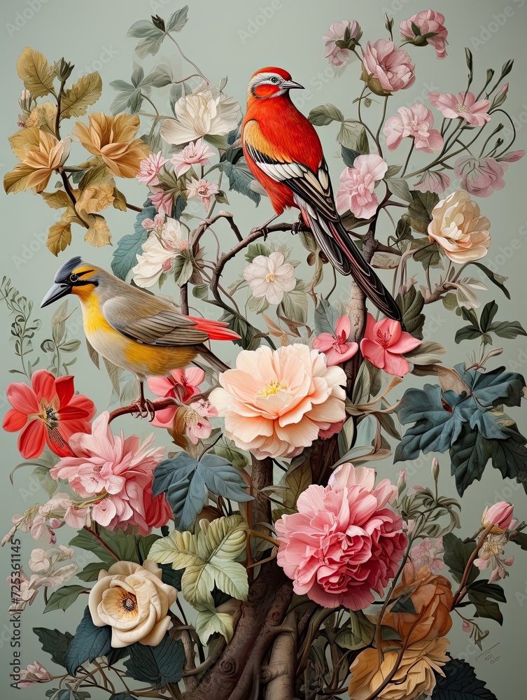 Forest Birds and Woodland Flowers: Floral and Bird Combinations Wall Art