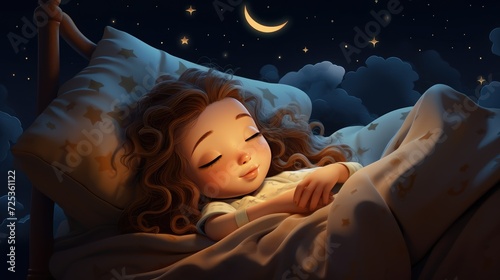 young girl is sleeping in her bed at night, lovely illustration for young girls, --ar 16:9 --v 5.2 Job ID: 2beeaf51-3d5c-4792-ab8f-cd108233999c