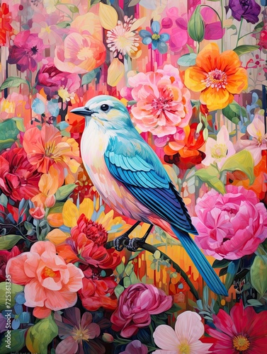 Vibrant Blooms: A Radiant Landscape of Floral and Bird Combinations © Michael