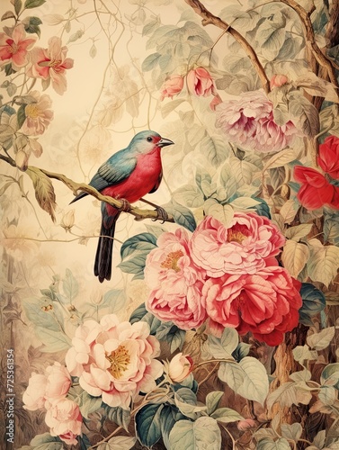 Floral and Bird Combinations Vintage Art Print | Botanical Wall Art | Print