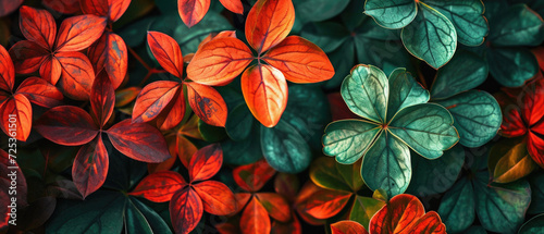 Colorful leaves background. Top view, flat lay, copy space photo