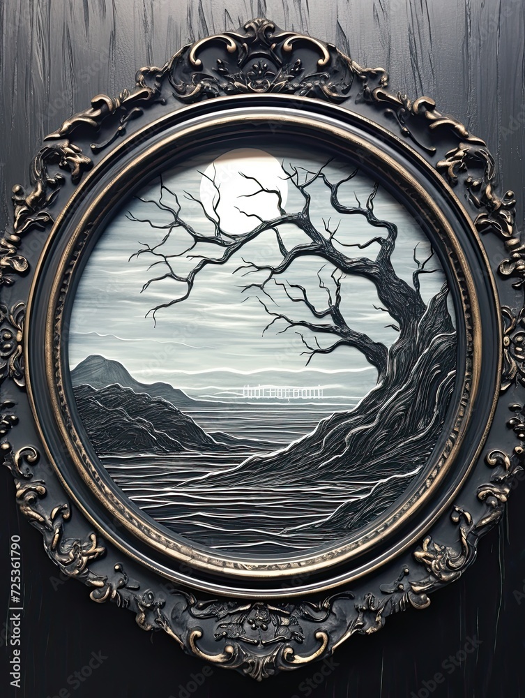 Fototapeta premium Dark Romantic Gothic Victorian Illustrations: Scenic Beach Vista Wall Art Painting