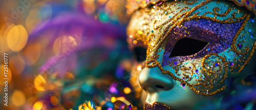 Mardi Gras venetian carnival mask with bokeh background. © Synthetica