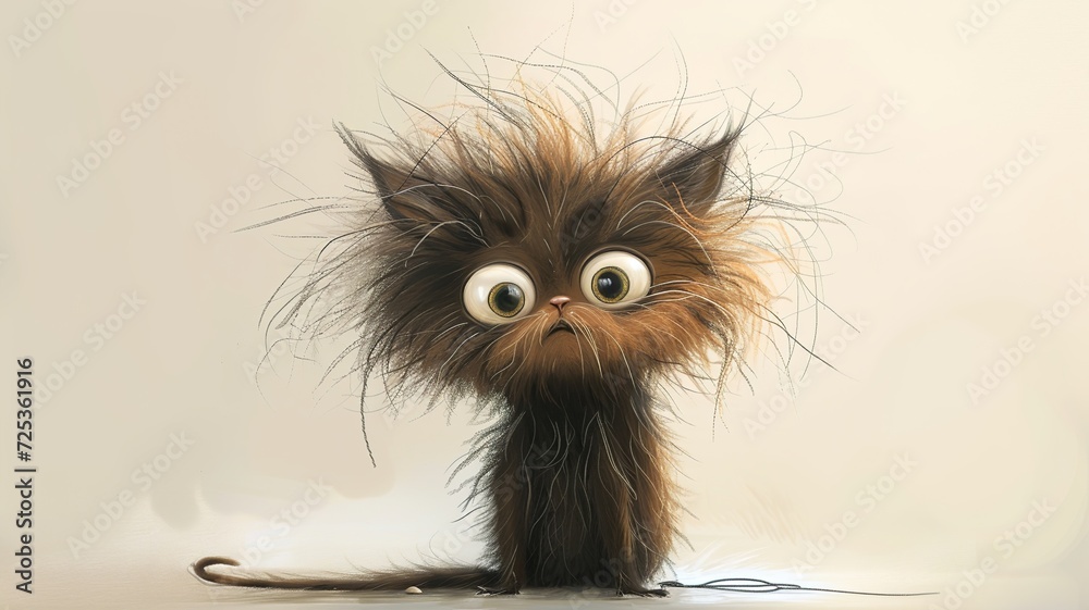 Fototapeta premium an artificial intelligence image of a cute cat who is disheveled and has big eyes