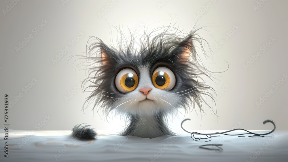 Fototapeta premium an artificial intelligence image of a cute cat who is disheveled and has big eyes