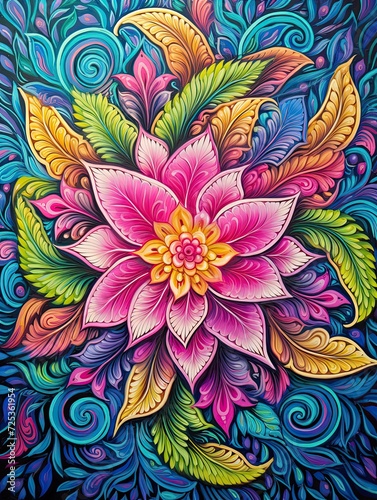 Vibrant Mandala Colors  Hand-Drawn Dawn Acrylic Landscape Art