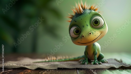 an artificial intelligence image of a cute dino who is disheveled and has big eyes