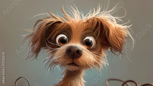 an AI-generated image of a cute dog who is disheveled and has big eyes photo