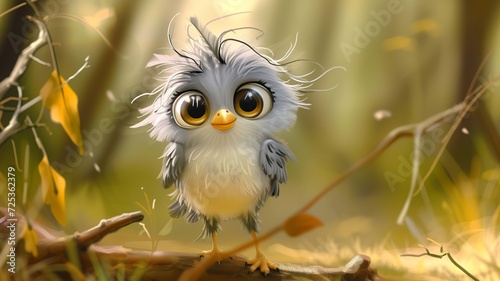 bird with messy hair, cute, big eyes, cartoon character, for storybook, --ar 16:9 --v 6 Job ID: 431fd5d9-a439-4648-a534-982a3bcf163c