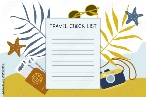 Packing list for planning a trip. Travel check list.Preparing for a vacation.Vector illustration
