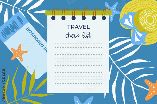 Packing list for planning a trip. Travel check list.Preparing for a vacation.Vector illustration