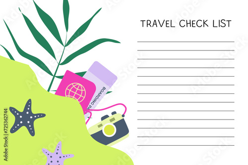 Packing list for planning a trip. Travel check list.Preparing for a vacation.Vector illustration