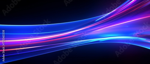 Glowing neon light trails: dynamic speedy 3d effects in uv & blue laser light. High-speed motion blur night lights with semicircular wave, curve swirl, & incandescent optical fiber. Png vector photo