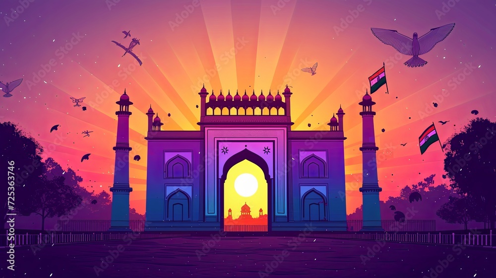 Happy republic day India 26th January. Indian monument and landmark with background, poster, card, and banner. vector illustration design - obrazy, fototapety, plakaty 