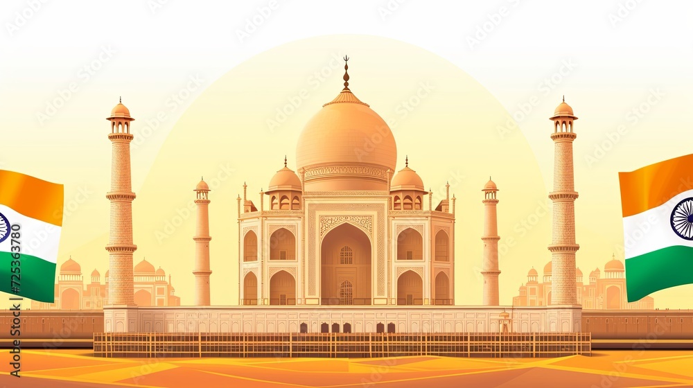 Obraz premium Happy republic day India 26th January. Indian monument and landmark with background, poster, card, and banner. vector illustration design