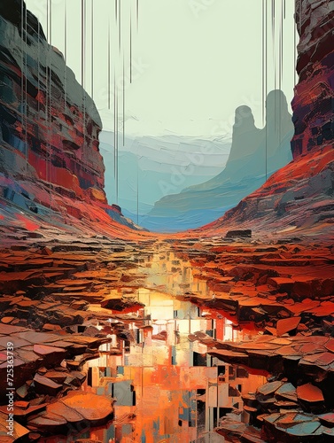 Jumbled Journeys: Modern Digital Glitch Art Depicting a Desert Landscape